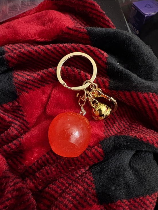 Accessories - Gold Ring Keychain with Red Apple Charm